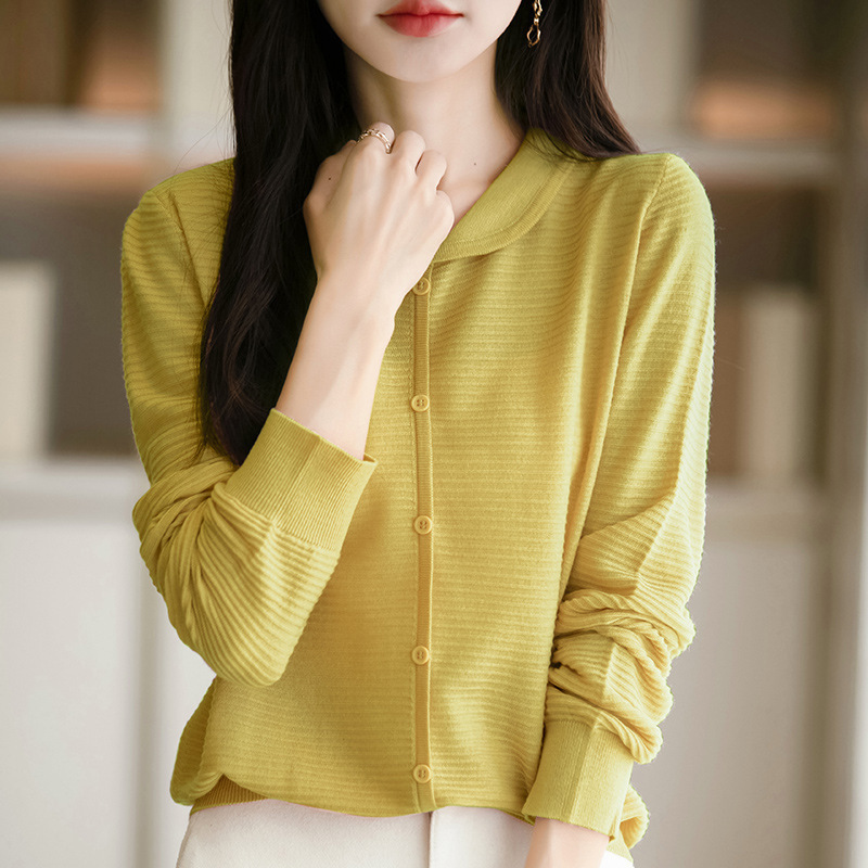 Z娃娃领套头长袖羊毛针织衫女宽松休闲减龄洋气薄款假开衫翻领上