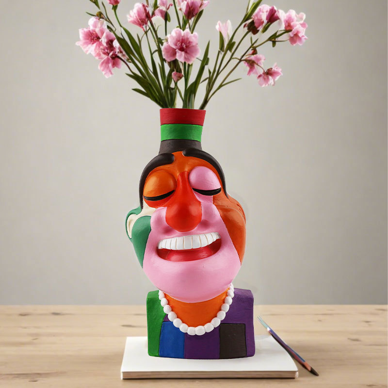 Overseas for creative smile face abstract colorful resin vase home desktop balcony flower arrangement decoration ornaments