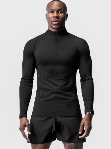 Men's European and American Sports Fitness Compression Spandex Half-Zip Dry-Wicking Solid Color Exercise Long-Sleeve Top