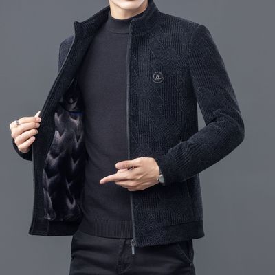 秋冬季毛呢外套男装短款加厚立领中年爸爸男士呢子大衣夹克可批发|ru
