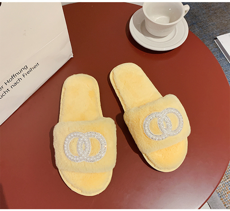 Fellhausschuhe im Feenstil für Damen zum Tragen von Oberbekleidung, neu, für den Innenbereich, weiche Sohle, bequem, einzeilig, offene Zehenpartie, Baumwolle_voghion.com