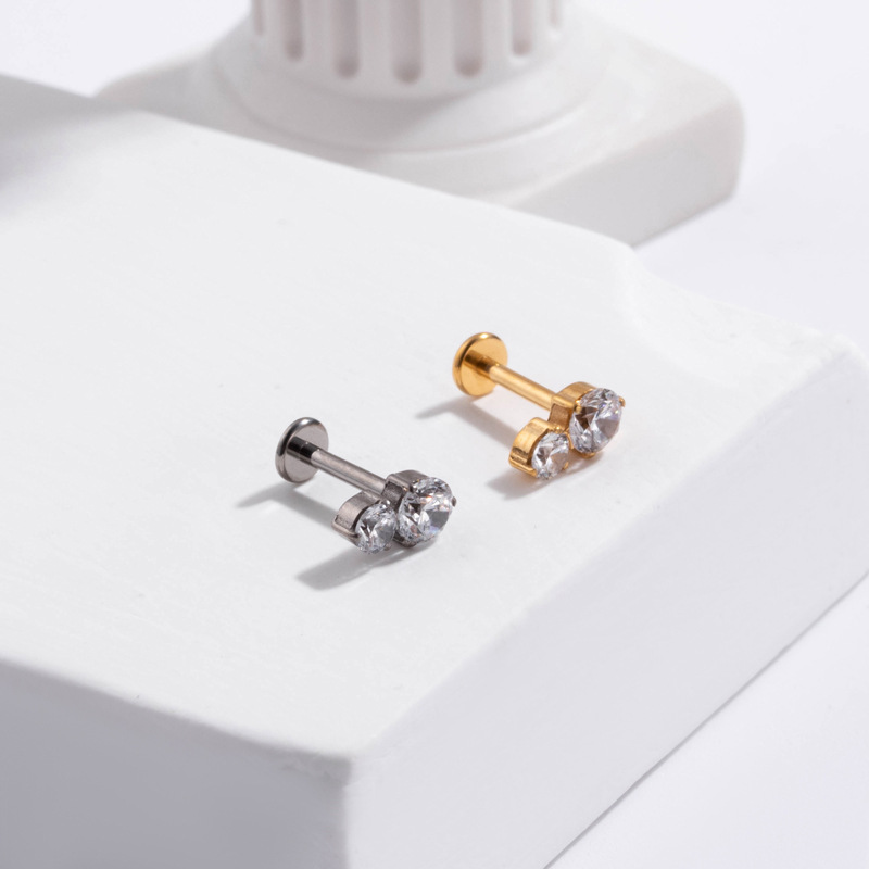 Retro Cross Crown Flower G23 Titanium Inlay Zircon Ear Studs display picture 5