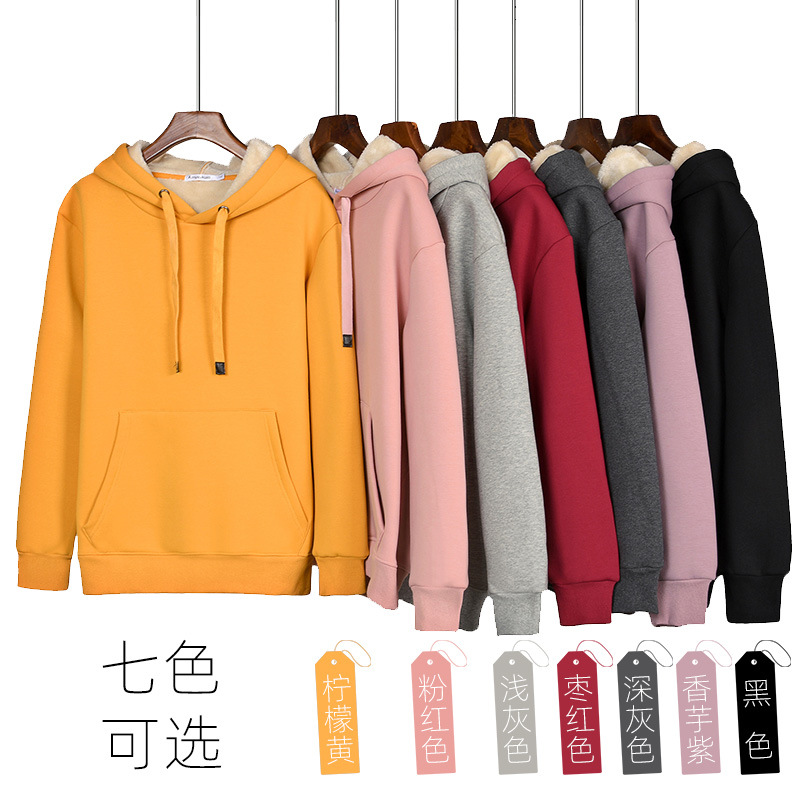 Cross-border E-commerce Plus Cashmere Sweater Women's Hooded Winter Ladies Lamb Wool Winter Coat Thick Mid-length Pullover Top