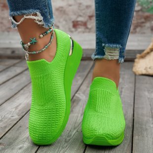 Foreign Trade plus size Women's Shoes 2025 Spring and Summer New Flying Woven Mesh Shoes Women's Casual Sports Wedge Thick Sole Shoes