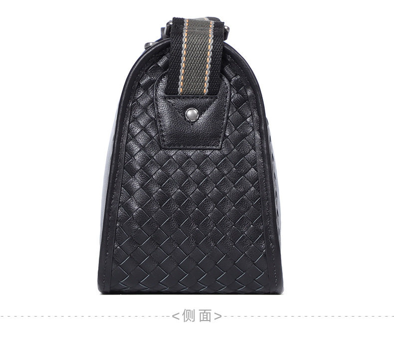 Túi đeo chéo nam da thật dệt đan 29×11×17 cm — Màu đen da bò, Màu đen da cừu chi tiết 15