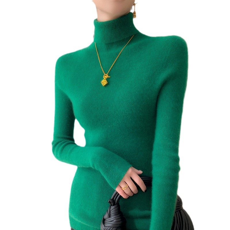 Autumn and winter New 100% pure cashmere sweater women's high lapel bottoming shirt inner thin slim seamless knitted top