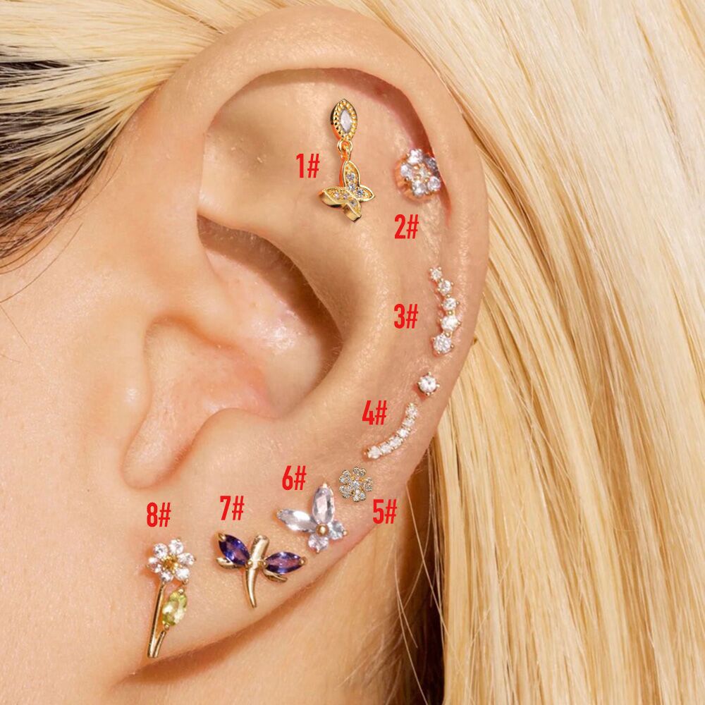 1 Piece Simple Style Classic Style Geometric Butterfly Inlay Copper Zircon Ear Studs display picture 1