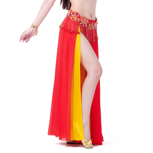 Double slit chiffon skirt, belly dance sexy skirt, dance skirt, belly dance stage performance skirt