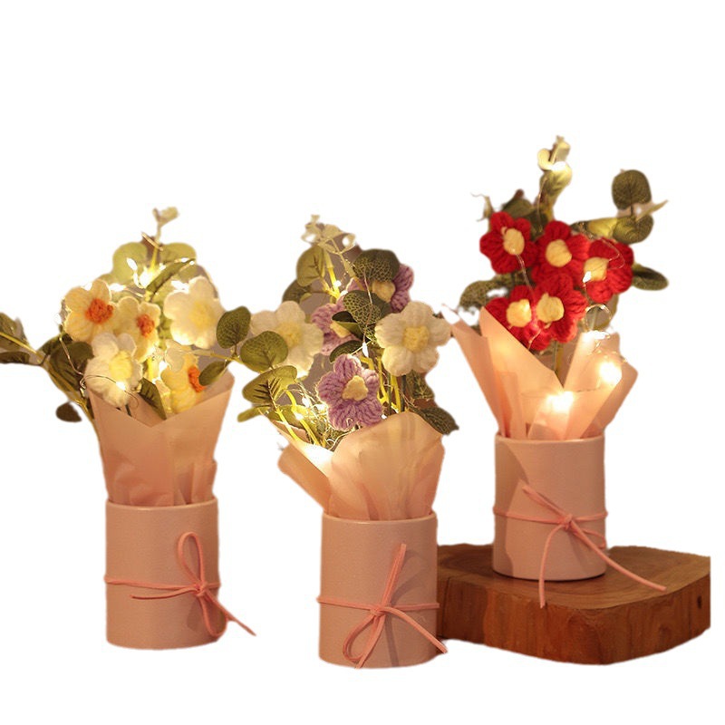 Regalo del día del maestro ganchillo hecho a mano flor puff flor de lana portátil finalizó regalo de mano regalo de evento de día de San Valentín