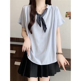 Summer Plus Size Fat mm New Style Retro Korean Style Fashion Strap Contrasting Color Top Women's Design Slimming Look T-Shirt