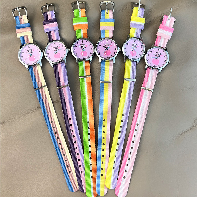 外貿創意兒童卡通彩色布帶手錶帆布手錶女孩中小學生石英表廠家批