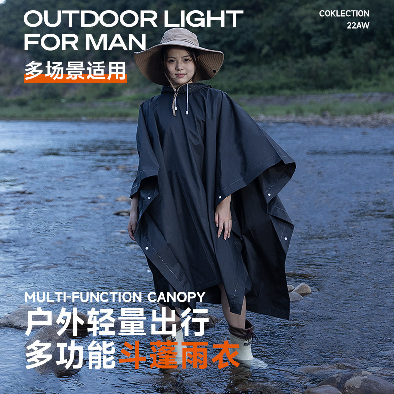 Cape Raincoat Outdoor Three-In-One Multi-Functional Canopy for Men and Women Hiking, Fishing, Camping, Rainproof Poncho