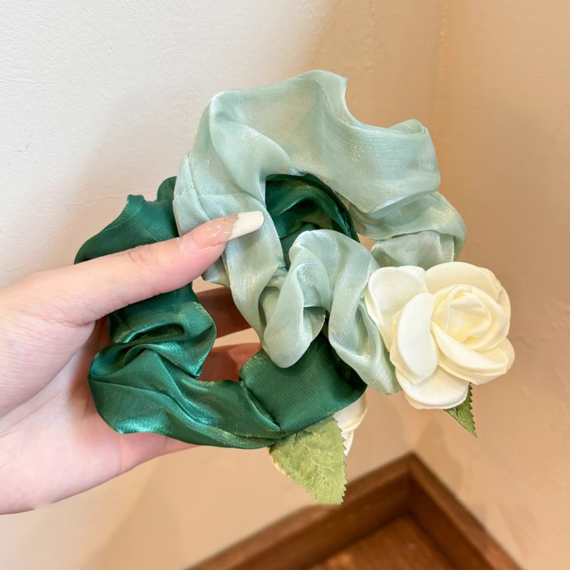 Camellia coreana anillo de cabello de intestino para mujeres rojo en línea 2025 nuevo anillo de cabello de verano de cabello de cola de caballo tocado