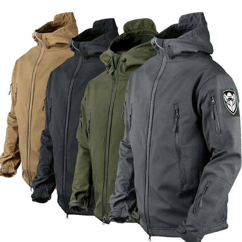 Shark Skin Softshell Jacket Set Outdoor Fleece-Lined Thickened Warm Coat Windproof Cold-Proof Mountaineering Clothing Softshell Pants