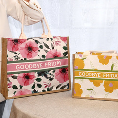 卡通麻布袋覆膜防水黃麻手提袋大容量購物袋帆布手拎包亞麻收納袋