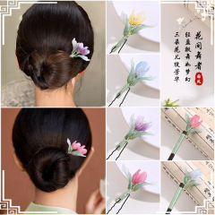 古风发簪步摇木簪仿黑檀木头饰盘发汉服配饰郁金香挽发古装批发女