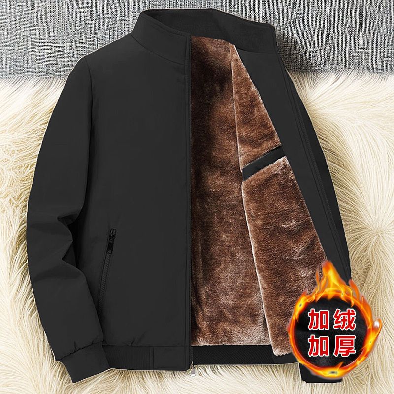 Abuelo popular de mediana edad y hombres de edad avanzada engrosada con forro polar abrigo de cuello alto otoño e invierno solapa de papá chaqueta a prueba de frío