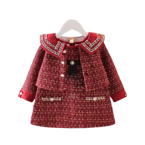 Set of Women's Children's Outfits for Autumn and Winter, Thickened Children's Girls' Jackets, Backless Skirts, Spring Dresses for Little Girls