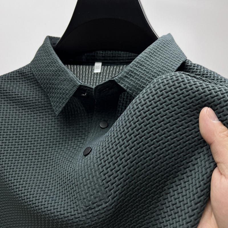 Ice Silk Men's Top Summer Mesh Short-sleeved T-shirt Men's Shirt Collar Color Slide Polo Shirt Half-sleeved Men's Clothes Hot