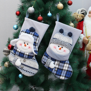 Cross-border Christmas New Blue Knitted Fabric Christmas Party Decoration Socks Gift Bag Christmas Tree Pendant Ornaments