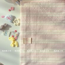 超温柔韩系提花色织布 超正的嫩粉色全面条子格子布 包包饰品diy