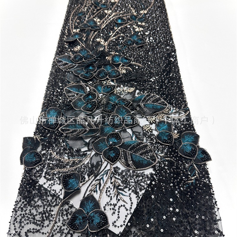 Fabricantes de nueva tela de encaje 3D estereoscópico decal cuentas tubo bordado tela alta fijación de moda cena vestido de tela