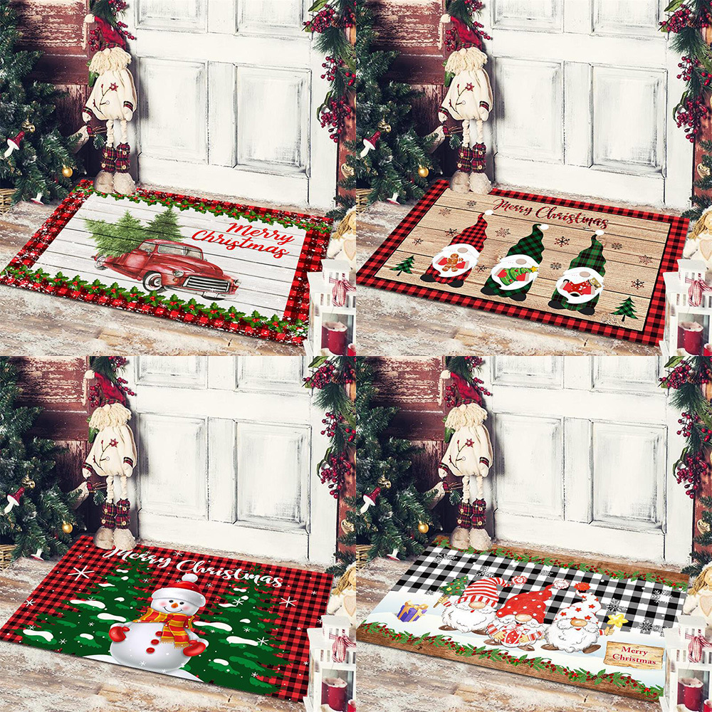 Alfombra de piso de Navidad transfronteriza Santa muñeco de nieve pasillo balcón antideslizante alfombra absorbente vacaciones decorativo alfombra de piso impreso
