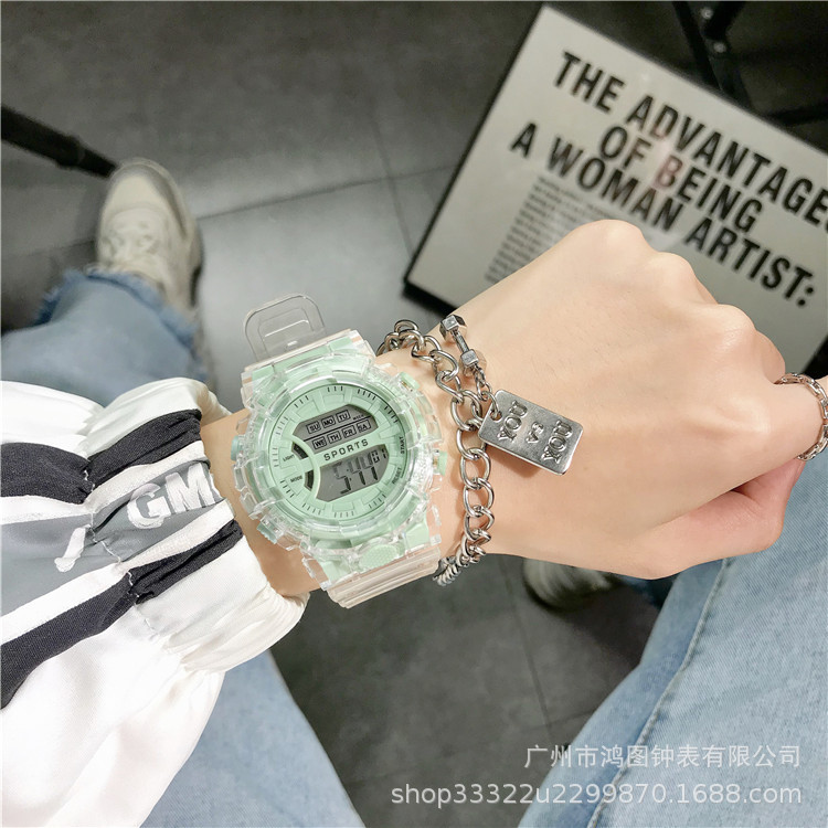 Nuevo transparente simple temperamento moda tendencia unicornio reloj electrónico redondo estudiante deportes caramelo reloj electrónico