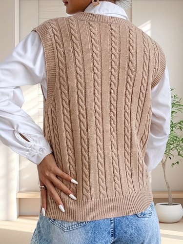 2025 New Western Cross-Border Amazon Women's Cables Vest Top for Innerwear and Outerwear, Solid Color, Versatile Knit Sweater Backless