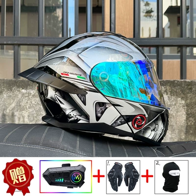 helmet with dual visors, full-face helmet for: Motosiklet dəbilqələri - m-gray-knight-phantom-blue-night-vision-capable-y10-bluetooth-headset