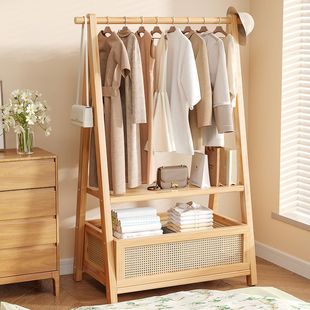 Hanger Clothes Rack Floor-Standing Bedroom Household Vertical Storage Rack Storage Simple Solid Wood Clothes Multifunctional Coat Rack