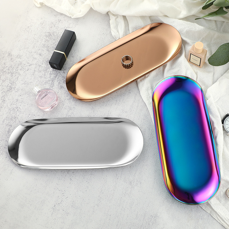 メーカーソースins風ステンレス金属トレイ女子化粧品アクセサリー盤家庭用収納皿スポット|undefined