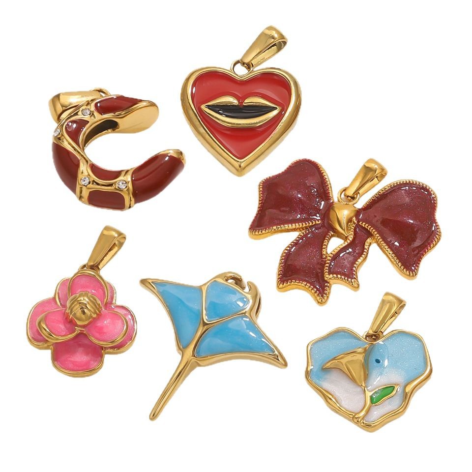 Acero inoxidable ins viento esmalte goteo de aceite multi-estilo colgante de color vacío preservación de color DIY collar joyas accesorios al por mayor