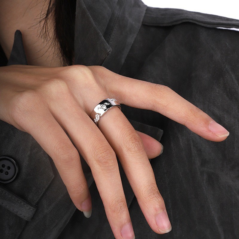 Anillo de circonita de perlas de viento ins, nicho femenino, sentido de alta gama, simple y ligero, anillo de novia de lujo, anillo de apertura de temperamento al por mayor