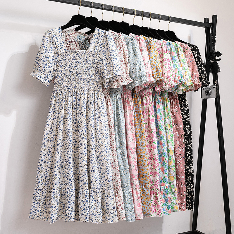 Cross-border Foreign Trade Spring and Summer Fresh Style Square Collar Lace Dress Short-sleeved French Floral Puff-sleeved Mid-length Dress for Women Cross-border Foreign Trade Spring and Summer Fresh Style Square Collar Lace Dress Short-sleeved French Floral Puff-sleeved Mid-length Dress for Women