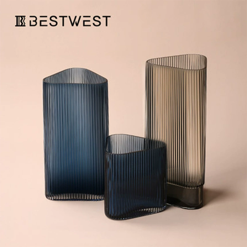 Boxi Home Nordic Triangle синяя прямая стеклянная ваза украшение вертикальный узор гидропонный цветок Домашнее мягкое украшение