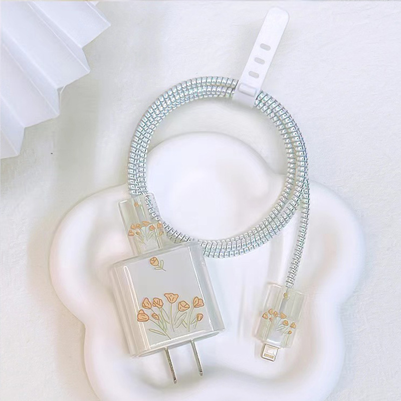 Adecuado para Apple cargador de carga rápida impresión suave caso transparente funda protectora cable morder dispositivo caso cargador funda protectora