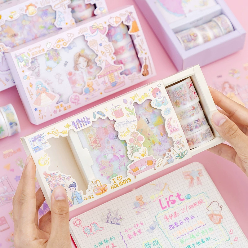 Милые девушки Мультяшные наклейки и бумажная лента Материал МАТОВЫЕ наклейки костюм детский журнал наклейки лента подарочная коробка