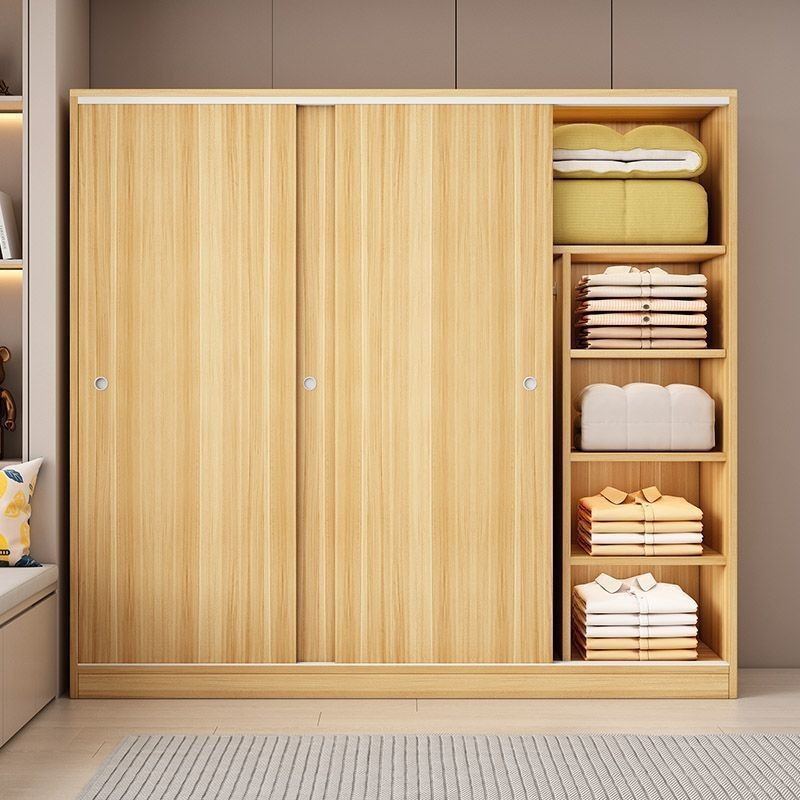 Armario de puerta corredera de Oimai dormitorio doméstico armario de almacenamiento gris de madera pequeño armario de alquiler de habitaciones simples image 4