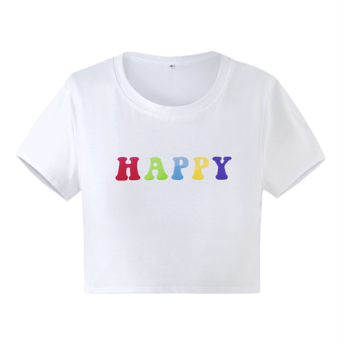 HAPPY camiseta corta ajustada de manga corta con estampado de letras NSOSY132075