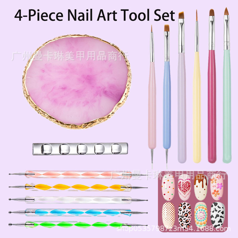 Nail Art Tool Set: Nail Art Gold-Edged Agate Resin Powder Palette and Glitter Brush Pen, Brush, Stamp Nail Art Tool Set: Nail Art Gold-Edged Agate Resin Powder Palette and Glitter Brush Pen, Brush, Stamp