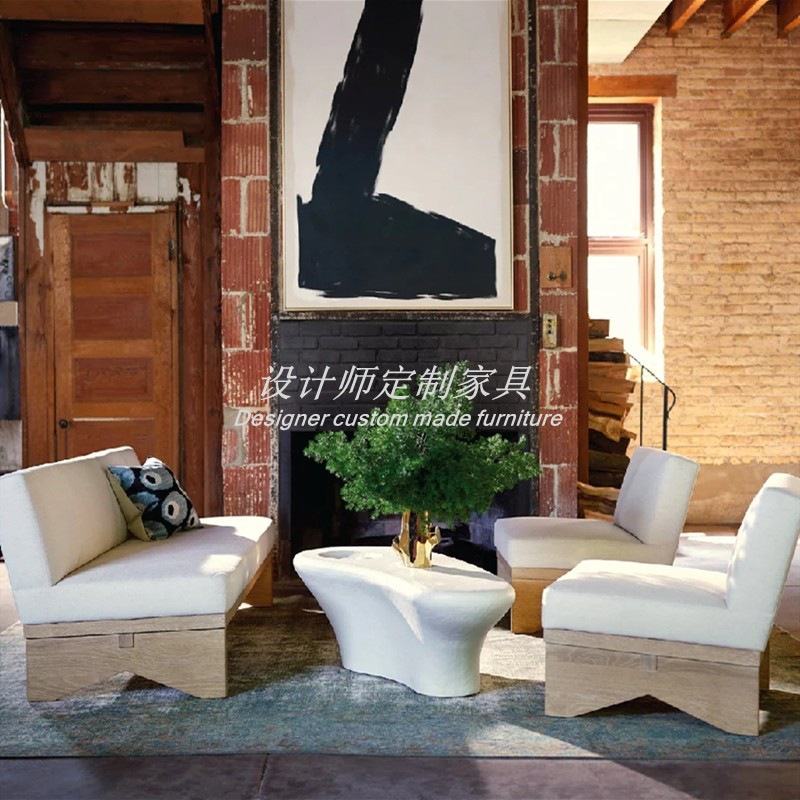 Nordic Small Apartment Living Room Solid Wood Sofa Chair B&B Club Single and Double Sofa Cafe Tea Room Fabric Booth