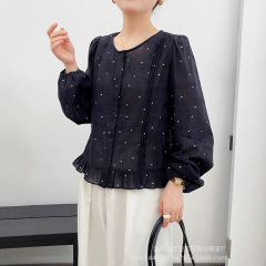 琪镌绘制早秋款氛围感温柔系带花边衬衫女减龄甜美长袖上衣85152