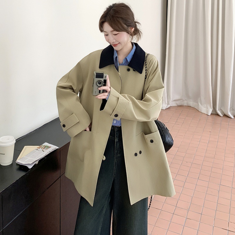 韩系高级感撞色翻领风衣外套女2026年秋季新款休闲小个子短款大衣