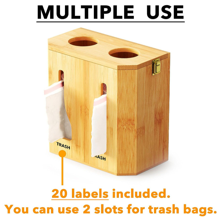 Bamboo kitchen garbage bag storage rack, wall hanging