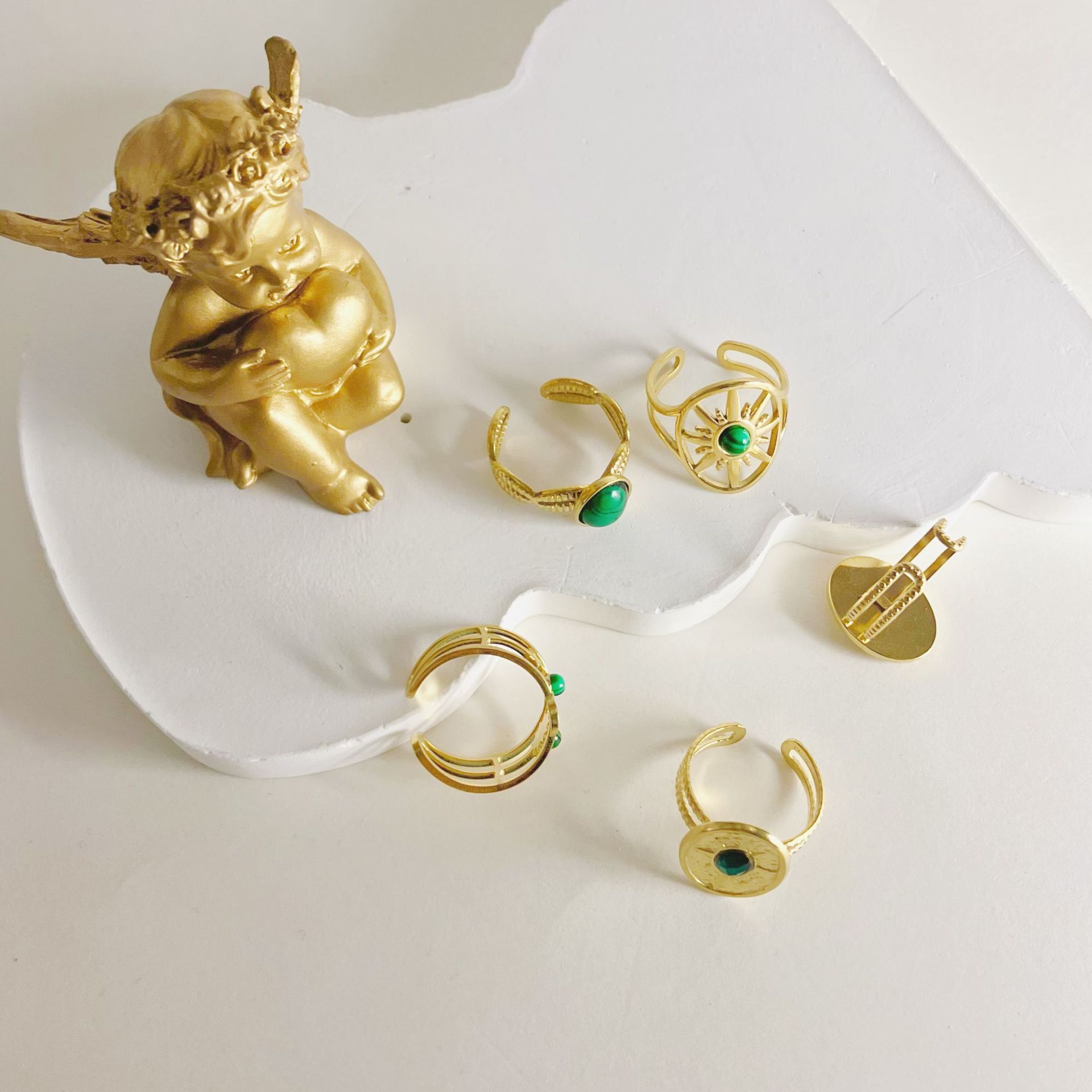 Retro Round Star Stainless Steel Inlay Artificial Gemstones Turquoise Open Ring