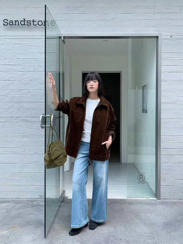 誉一新款2025秋季美式麂皮绒解构外套女美拉德翻领百搭夹克m3767|undefined