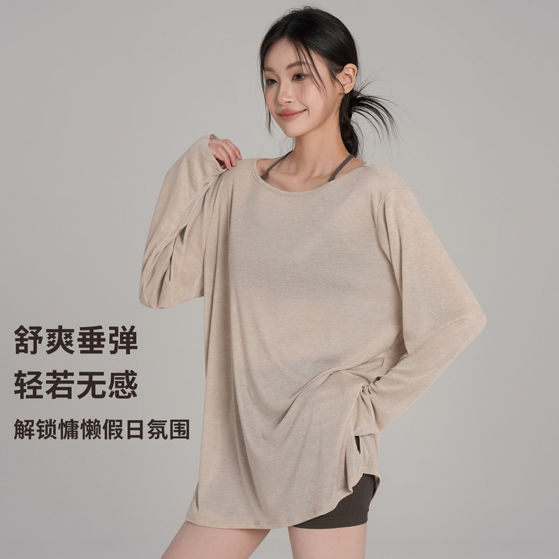 Loose-fitting thin yoga top for fitness girls, breathable and quick-drying sports shirt, summer slimming Pilates T-shirt