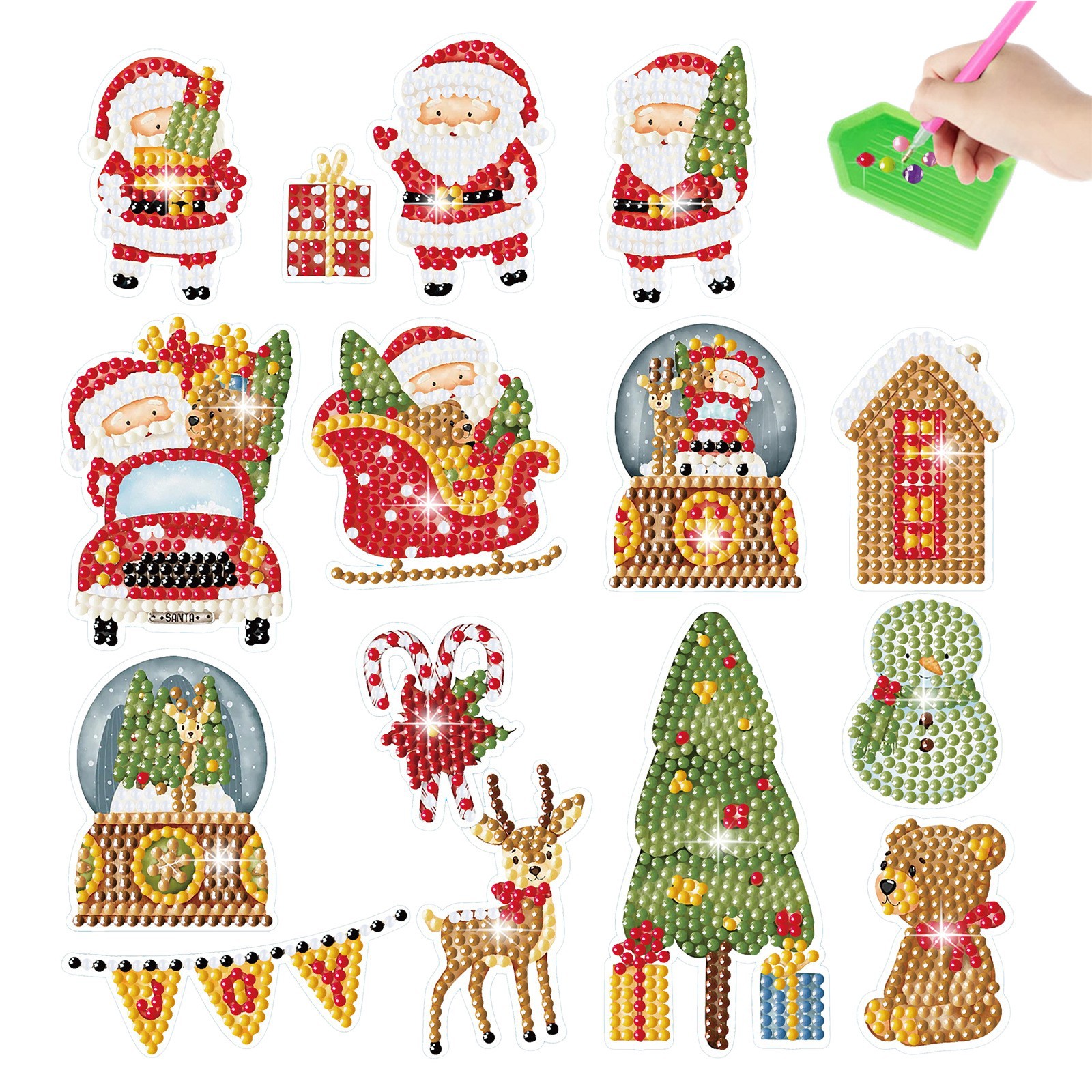 Navidad pintura de diamantes pegatinas al azar niños bricolaje dibujos animados hechos a mano pegatinas de pared de Santa Claus pegatinas de regalo de diamantes