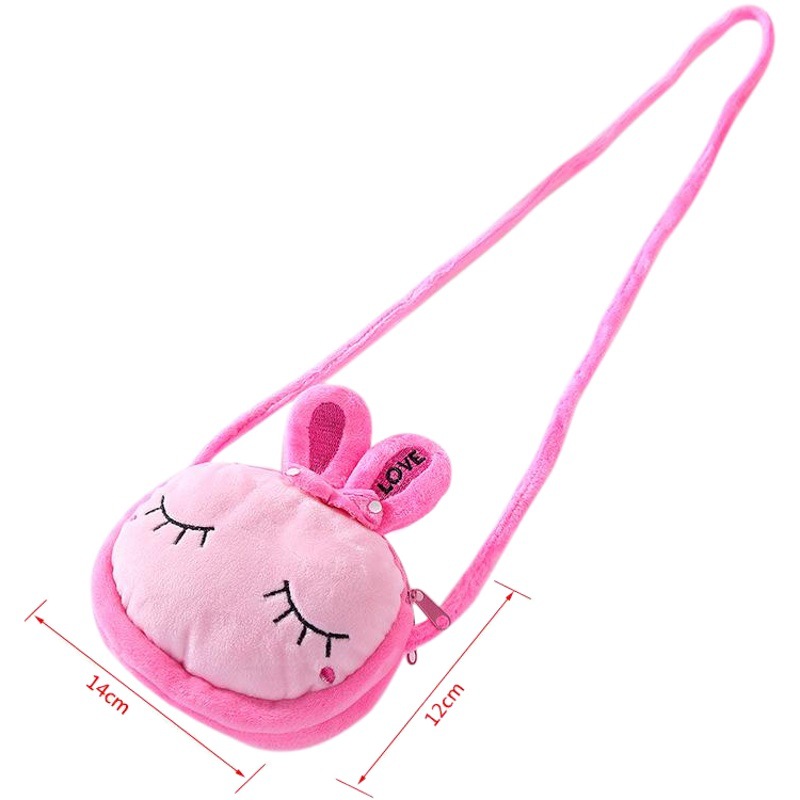 Factory direct cartoon children's shoulder messenger bag plush cloth compartment children's backpack double zipper cute wallet